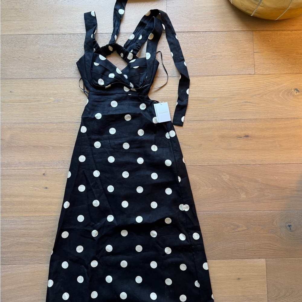 Zimmermann Black and White Polka Dot Strapless Dress